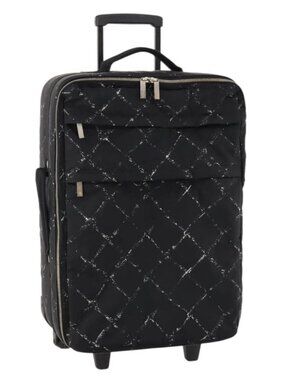 CHANEL Travel line Carry Case Trunk Nylon Black CC Auth bs33830